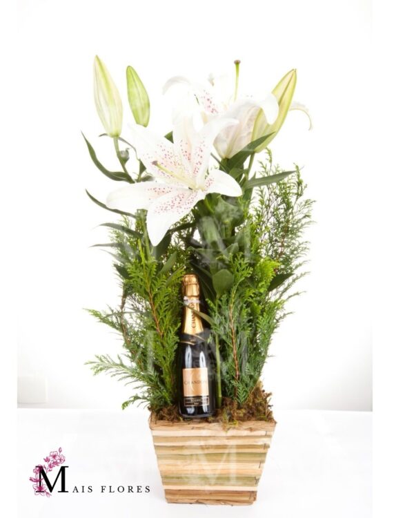 Lírios brancos cachepot + chandon baby
