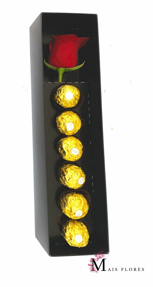 Doçura –Caixa com uma linda Rosa e 6 bombons Ferrero Rocher