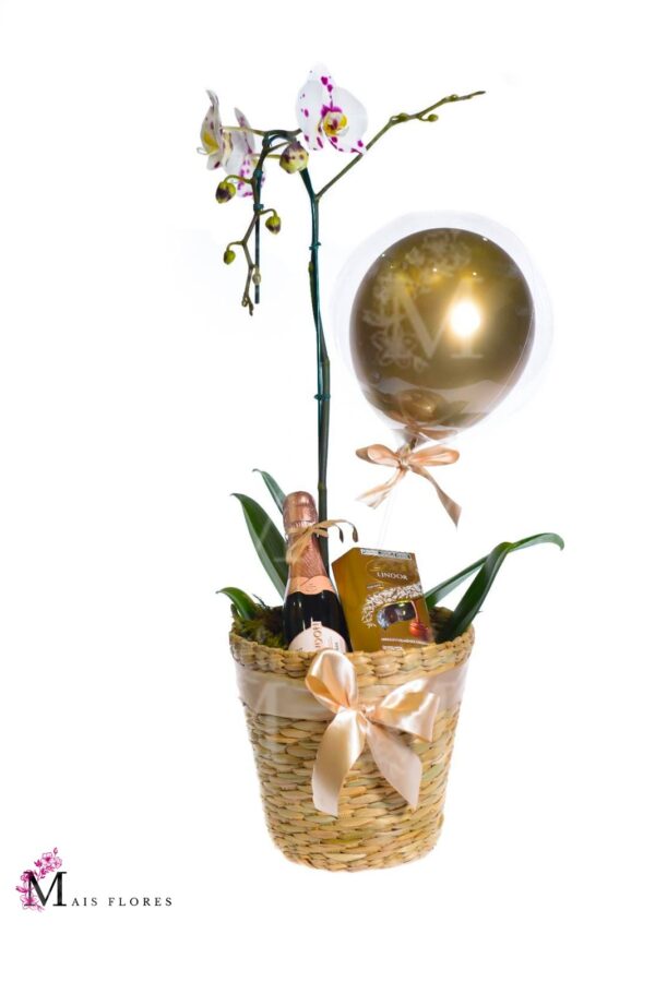 Orquídea Especial com  bombons e espumante.
